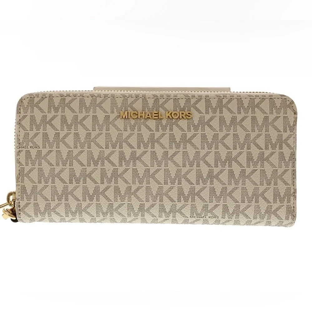 Michael Kors Jet Set Travel Continental Wristlet Wallet Long Vanilla Signature - Picture 1 of 2